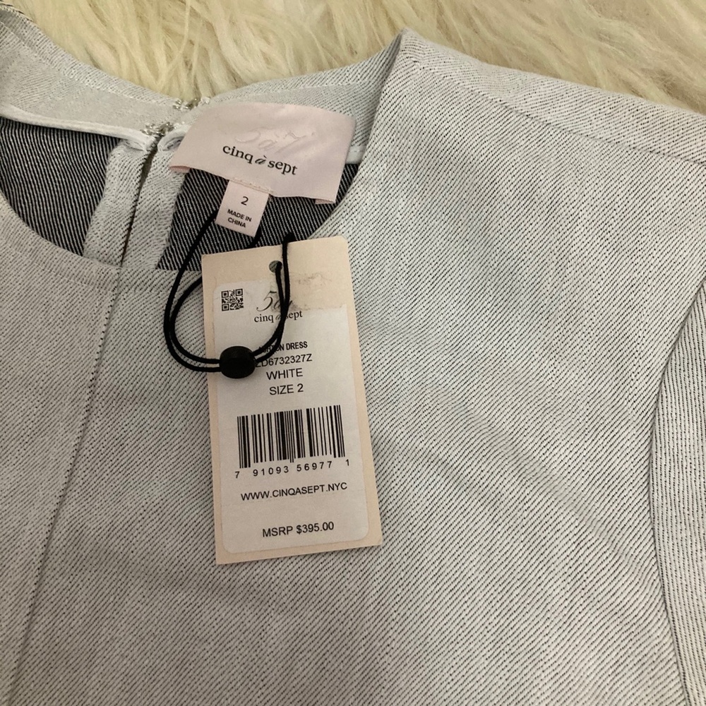 CINQ A SEPT Ashton Crewneck Short-Sleeve Cotton Shift Dress w/ Frayed Trim - Picture 7 of 12